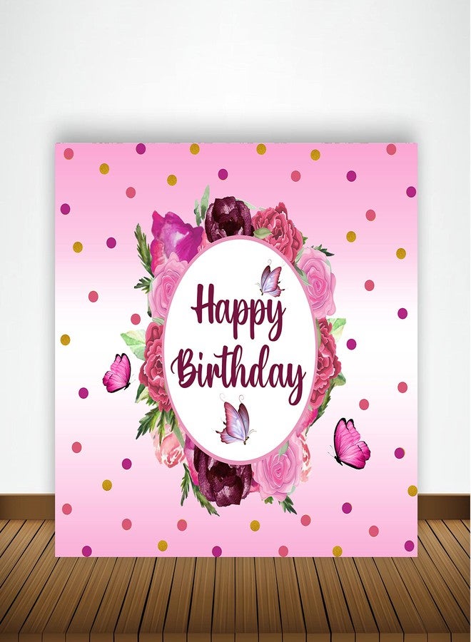 Theme My Party Butterfly Theme Birthday Party Supplies with Happy Backdrop Banner For Girls (4FT X 4FT) - Image 1